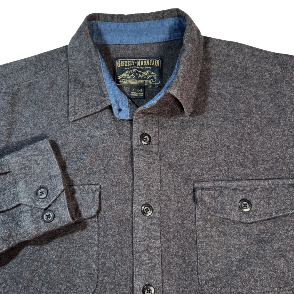 Grizzly Mountain Flannel Shirt Mens XL Gray Excellent Cotton Long Sleeve Button
